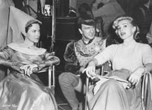 Zsa Zsa Gabor visiting the set with Kathryn and Leslie Neilsen